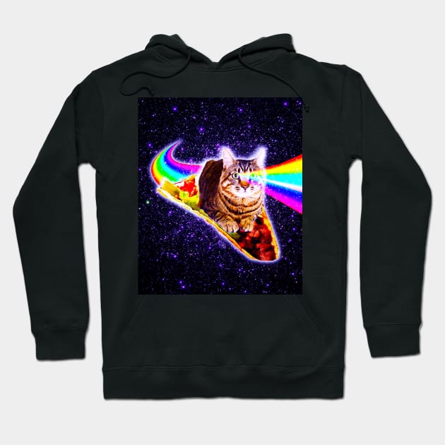 Rainbow Laser Eyes Galaxy Cat Riding Taco Hoodie by Random Galaxy